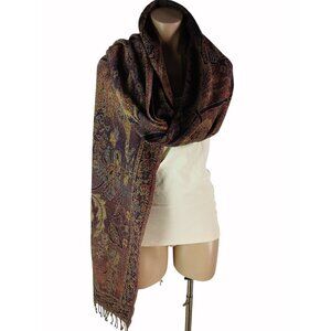 Sacred Threads Tree Life Shawl Wrap Scarf 100% Wool Fringe Multicolor Pashmina